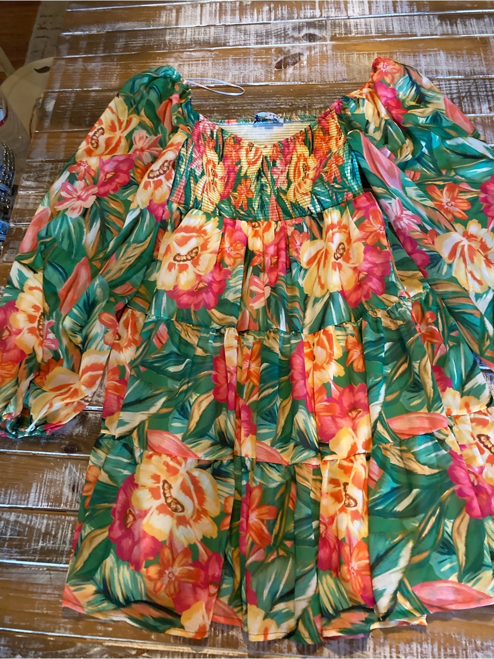 Salt Life Green Floral Mini Dress with Pink & Yellow Blooms